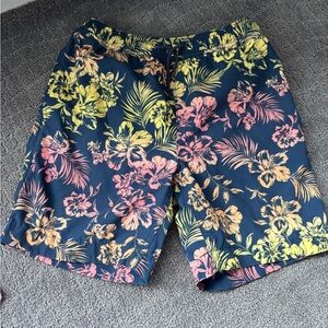 Crewcuts Kids Floral Swim Trunks - Navy, Yellow, Pink